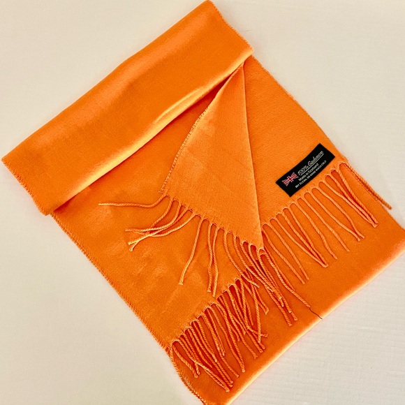 Men’s Pure 100% Scottish Cashmere Scarf Hermes Orange Muffler NEW - Picture 3 of 4